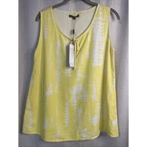 For Cynthia NWT Yellow/White Linen Blend Sleeveless Top - V-neck - Size Small